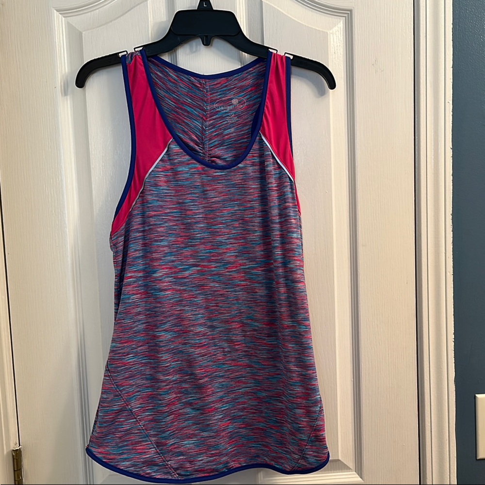 Tangerine Pink and Blue Athletic Tank Top with Racerback